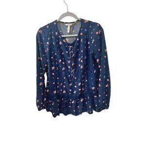 Matilda Jane Womens Floral Polka Dot Long Sleeve Blouse With Lace Hemline Blue/P